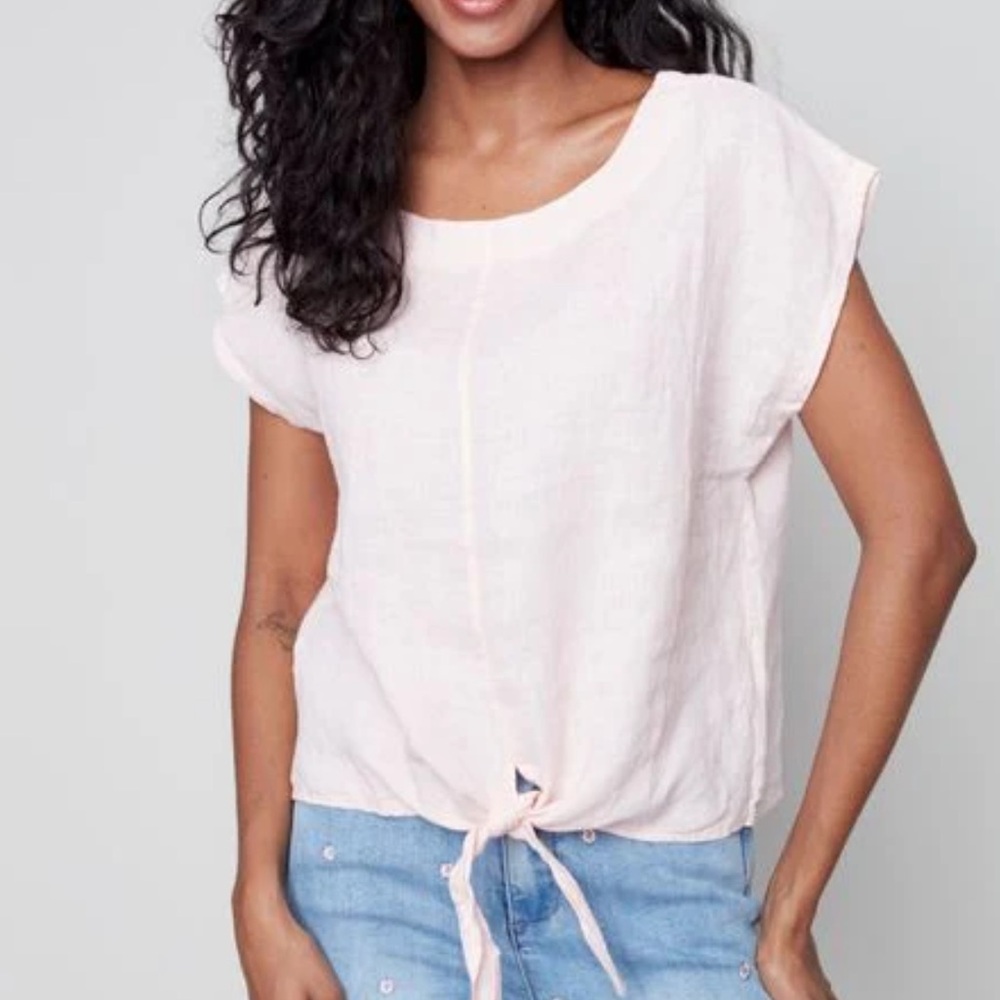 Charlie B Front Tie Linen Top Size M